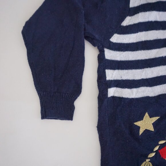 Vintage Alfred Dunner Navy Nautical Flag Stripe Sweater Rope Star Embroidery M - Picture 7 of 9